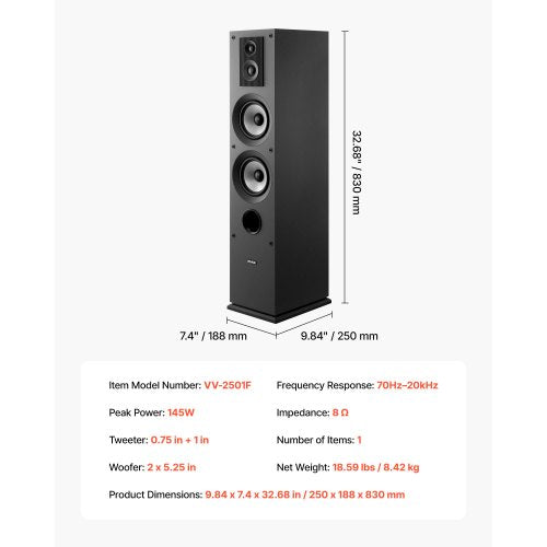 Floorstanding Speaker 3-way Floorstanding Tower Speaker 145W Peak Single | EU