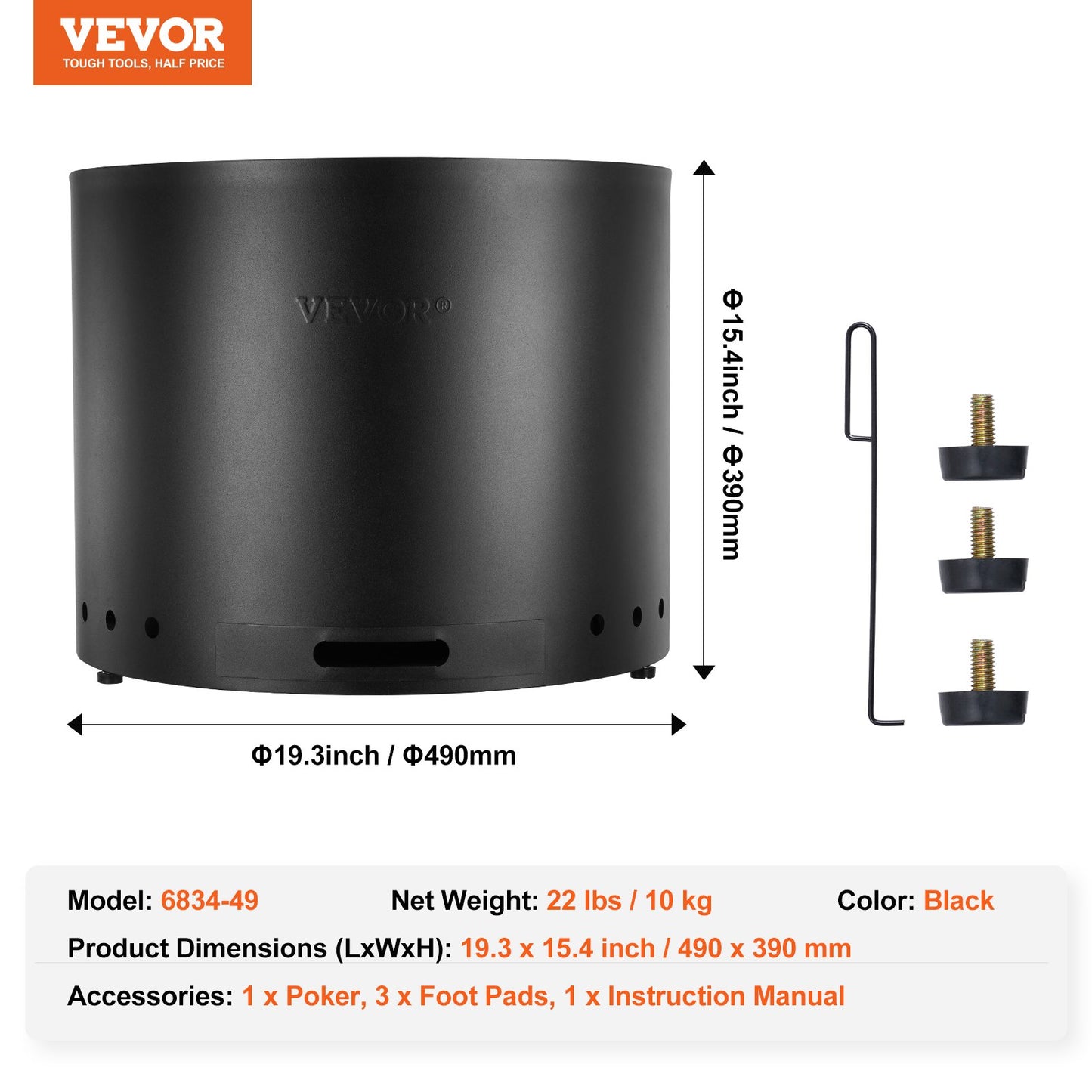 Smokeless Fire Pit Stove Bonfire, H: 15.4 in x Dia: 19.3 in ,Wood Burning Fireplaces with Removable Ash Pan, SUS430 Stainless Steel inner Portable Outdoor Firepit, for Outdoor Patio Camping