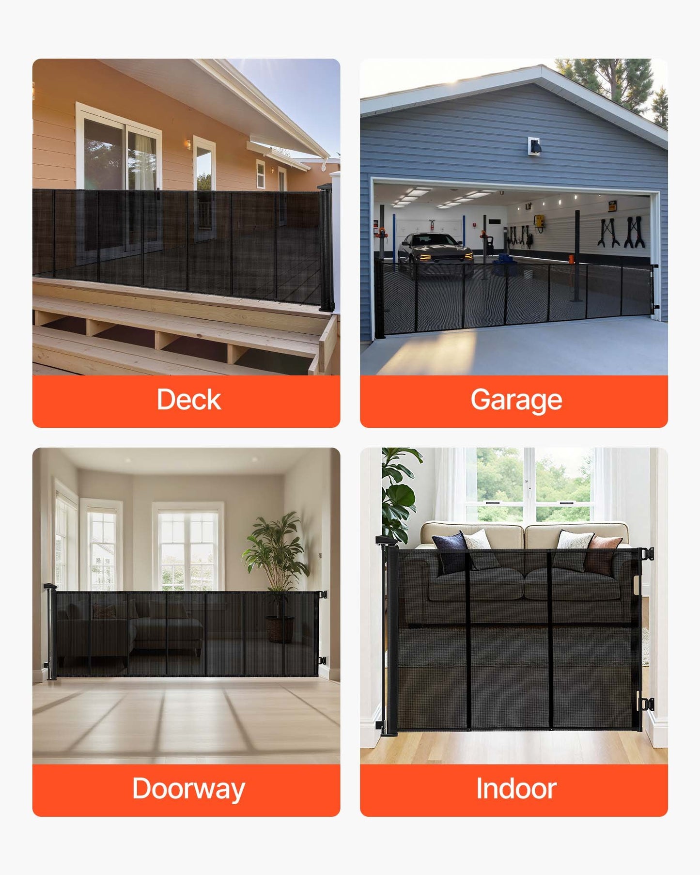 Retractable Baby Gate, Extends to 120 inch Extra Wide, 38.5 inch Tall, with Reinforced Fiberglass Strips, Avoids Crawling Through, Mesh Dog Gate for Decks, Doorways, Garages, Indoor, Black