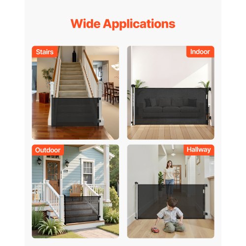 Infällbar Barngrind, Utdragbar till 1850 mm Bredd, 980 mm Hög, Med Säkerhetslås, Lätt att Använda, Gå Genom Utan Att Snubbla, Nätgrind För Hundtrappor, Hallar, Inomhus/Utomhus, Svart | EU