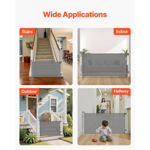 Infällbar Barngrind, Utdragbar till 1850 mm Bredd, 795 mm Hög, Med Säkerhetslås, Lätt att Använda, Gå Genom Utan Att Snubbla, Nätgrind För Hundtrappor, Hallar, Inomhus/Utomhus, Grå | EU