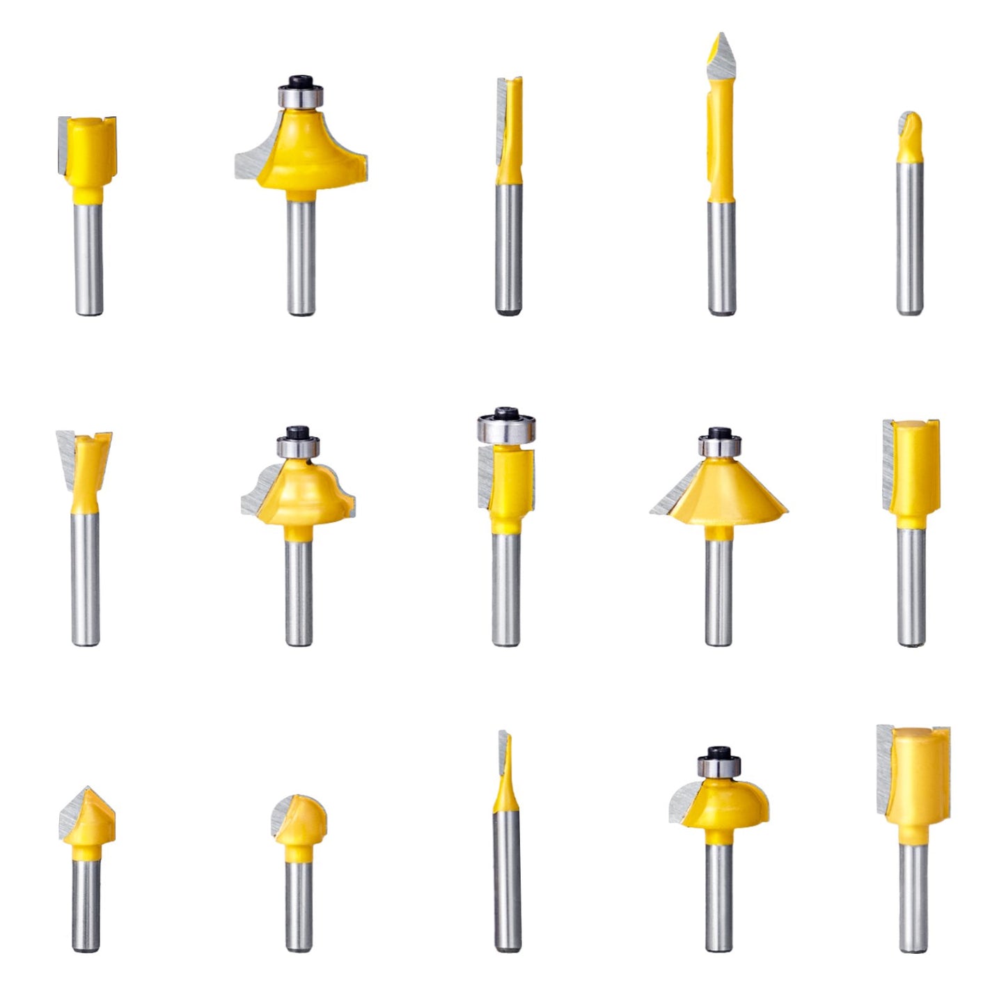 Router Bits Set, 15 Pieces, Carbide Router Bit Kit with 1/4 Inch Shank, Plastic Carrying Case, Woodworking Tools for Professional and Beginners Carpenter, for Wood MDF Particle Board Plywood