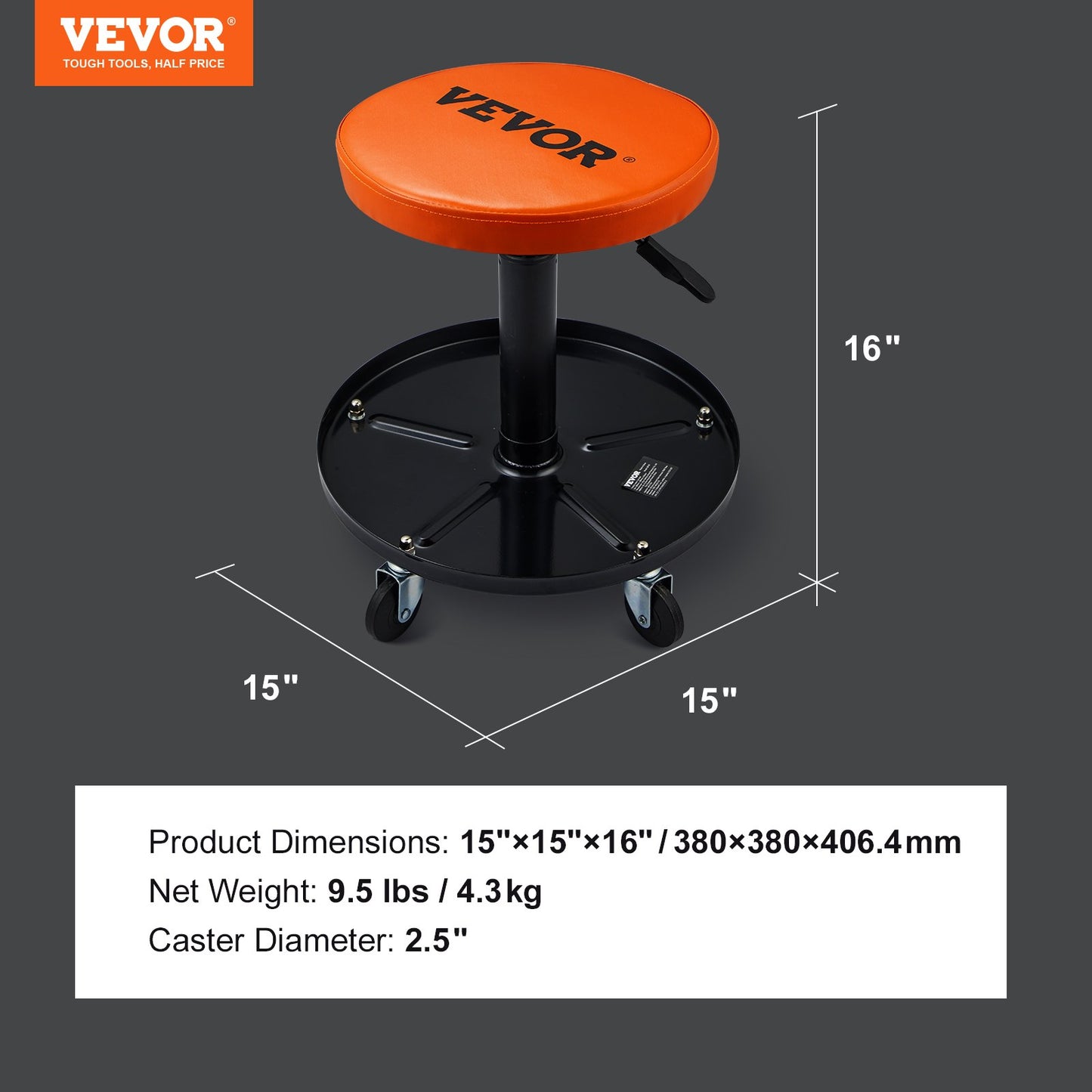 Adjustable Mechanics Rolling Creeper Seat Stool Tool Tray for Shop Garage