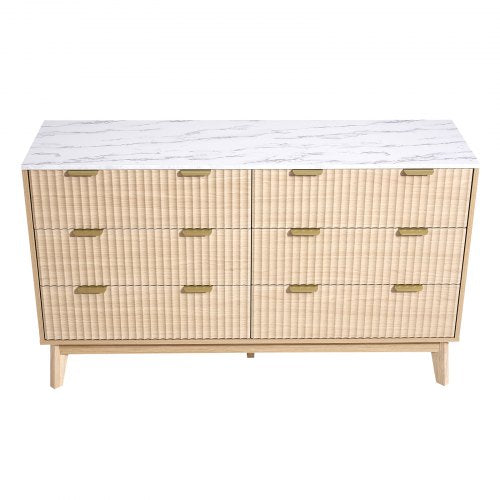 Chest of drawers with 6 fluted wooden drawers, pull-out drawers and wooden anti-tips | EU