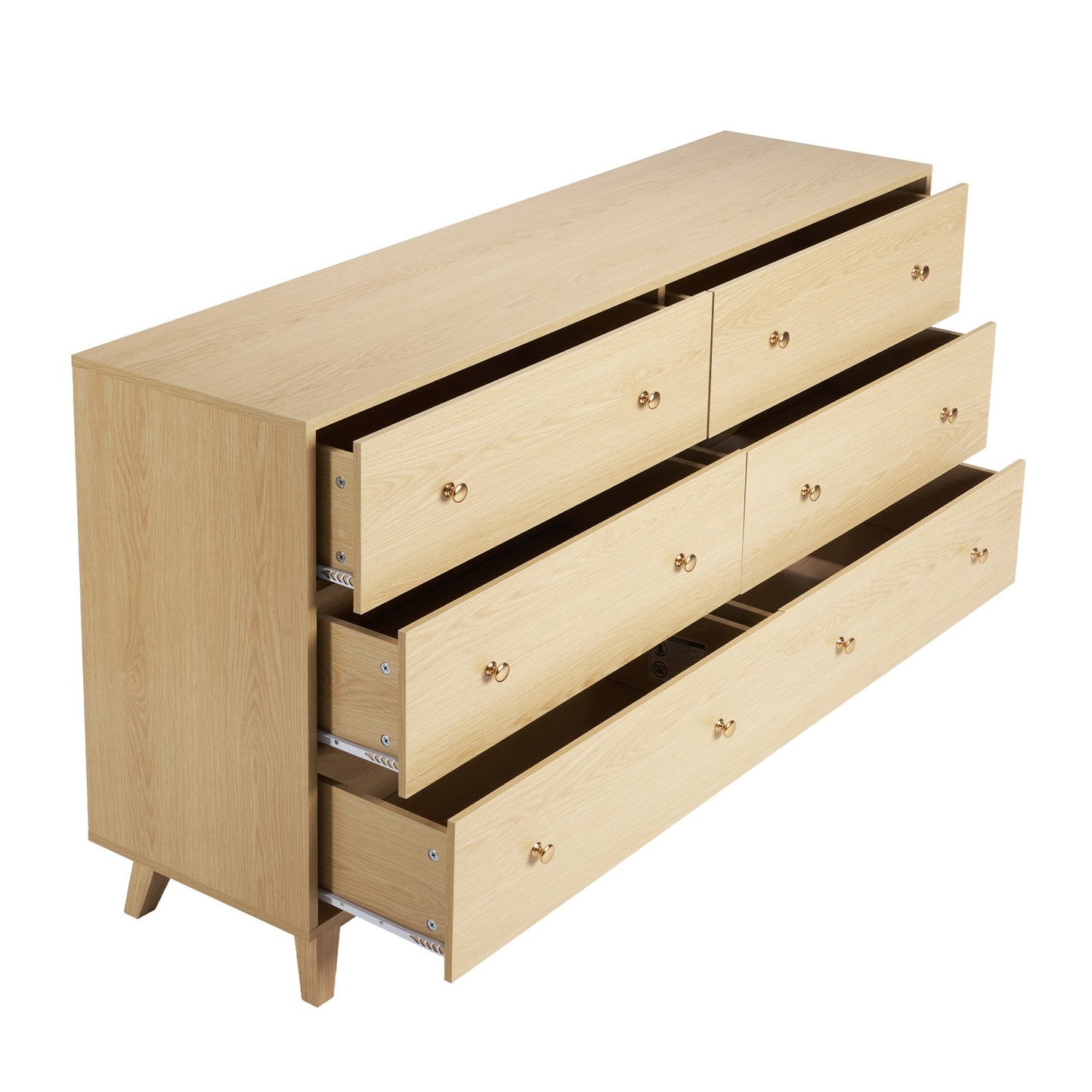 6 Drawer Dresser, Wooden Chest of Drawers with Sliding with Anti-tip Device, Modern Minimalist Dresser Chest, Closet Storage Organizer for Living Room, Hallway, Bedroom, Entryway, Light Wood