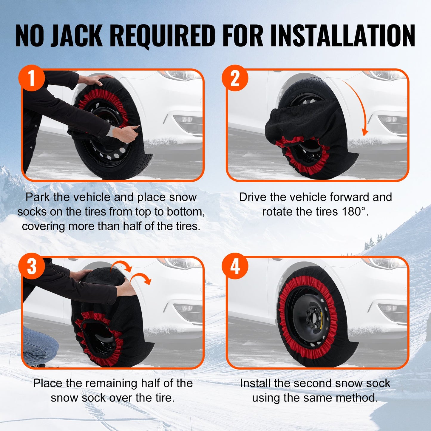 Thickened Snow Socks for Tires, Polyester Fiber Tire Socks with Elastic Straps, Snow Traction Tire Cover for Car, SUV, Pickup and Truck (Pack of 2)-Extra Large