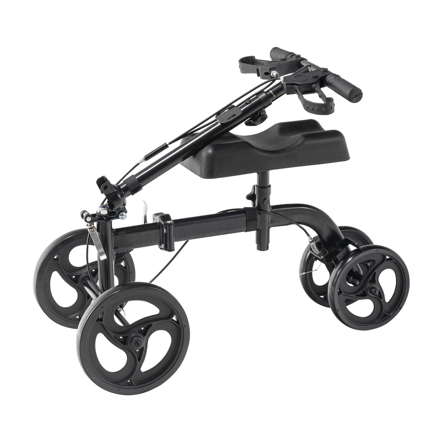 Folding Knee Scooter, Carbon Steel Steerable Knee Walker with Height Adjustable Handlebar & Knee Pads, All-Terrain Wheels, Dual Brakes, Leg Recovery Scooter for Broken Ankle Foot Injuries
