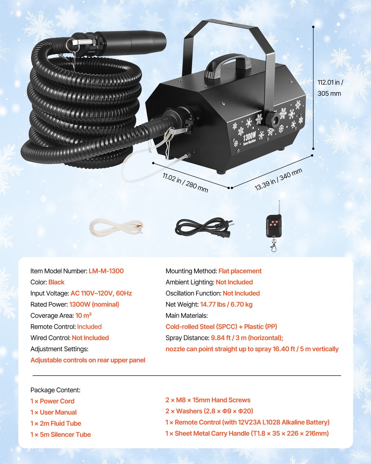 Snow Machine, 1300W Super Silent Snow Maker, Portable Wireless Remote Control Snowmaking Machine, Outdoor & Indoor Snowflake Maker for Xmas Party Wedding Stages Mall Snowflake Effects Decor