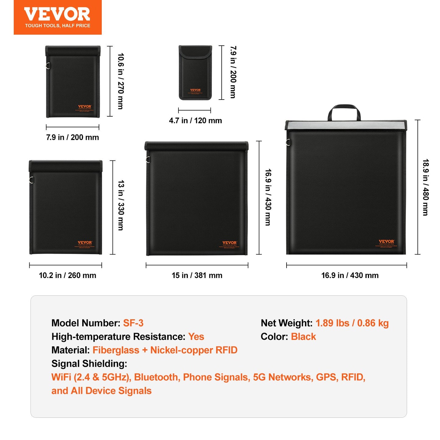 Faraday Bag, 4 Pack Faraday Pouch Set for Laptop(16.9x15"), Tablet(13x10.2"), Phone(7.87x4.7") & Radio(10.6x7.8"), Fireproof Signal Blocking Holder Faraday Pouch for Anti-Theft & Anti-Hacking