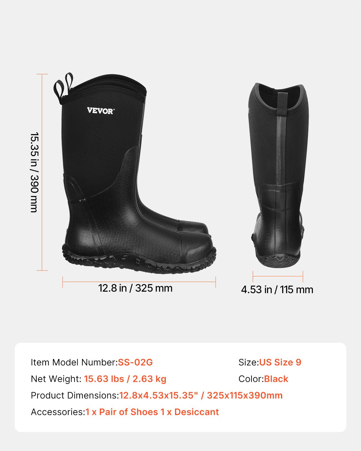 Men's Steel Toe Rubber Boots, Protective Footwear, Waterproof Rain Fishing Boots, Outdoor Non-Slip Work Shoes, Lightweight and Durable, for Manufacturing, Construction, Farming, Size 9 US