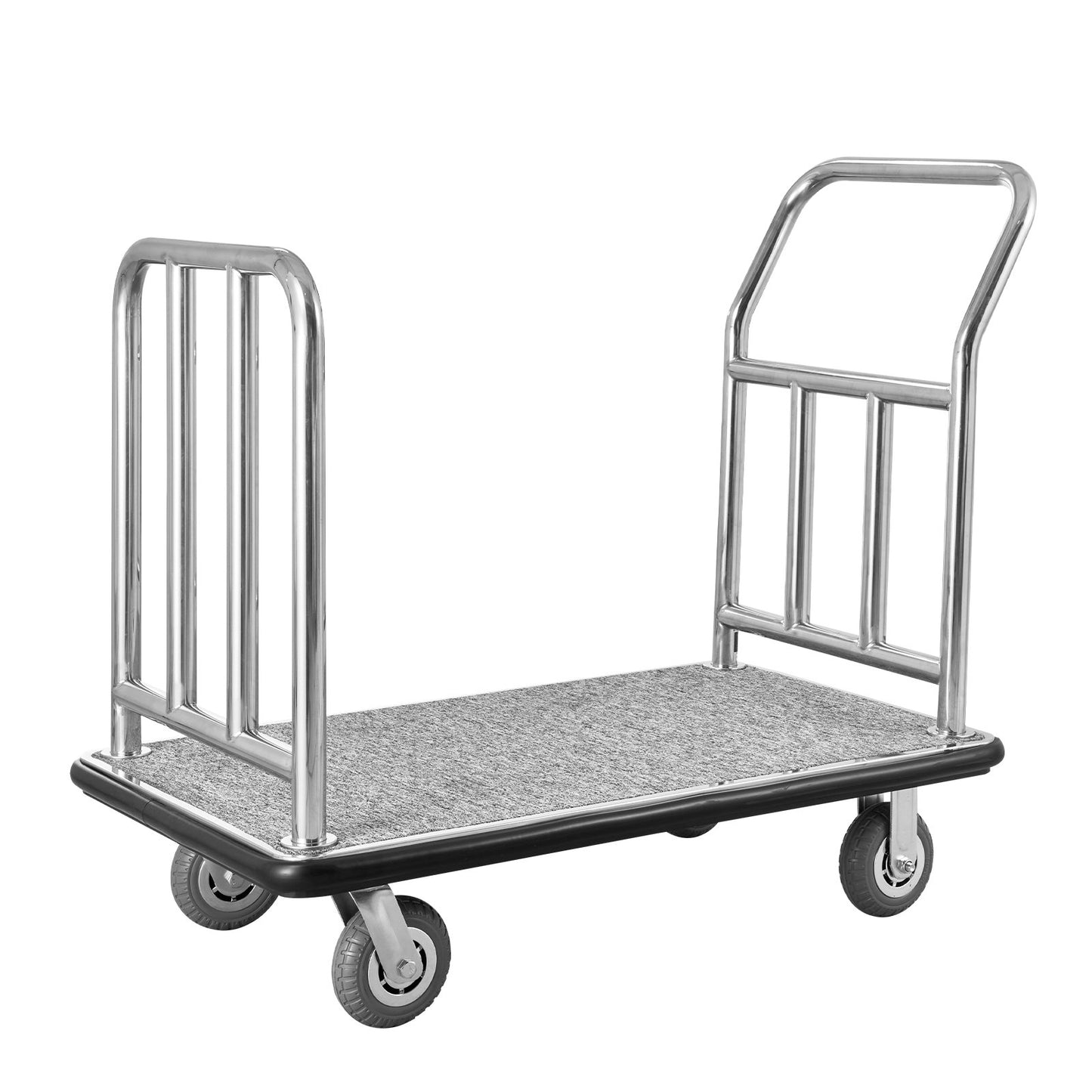 Hotel Luggage Cart, 750 LBS Load Capacity, Deluxe Platform Truck with Removable Front Frame, Valet Cart with Grey Carpeted Deck and 6-inch Rubber Wheels, Ideal for Hotels, Condos, Resorts