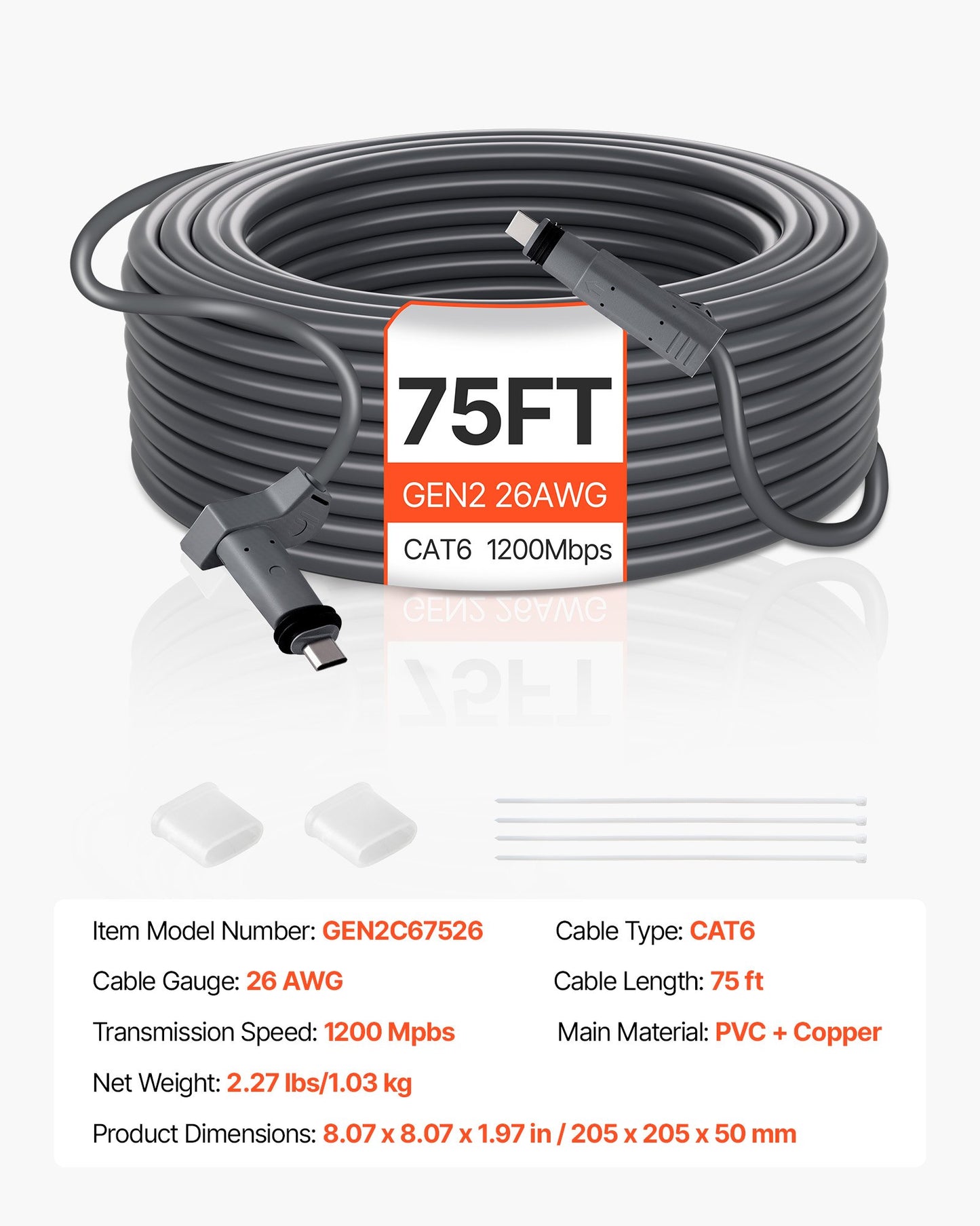 Starlink Gen 2 Cable, 75 FT, 26 AWG Copper Core, Durable Extension Cable for Standard Generation 2, Compatible with Starlink Rectangular Satellite V2, Flexible Wiring for RV, Backyard or Camping