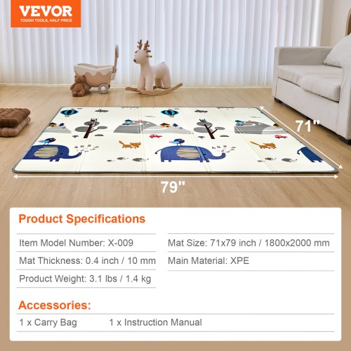 71"x79" Baby Play Mat Kids Crawling Soft Activity Floor Play Mat 2 Sides | EU