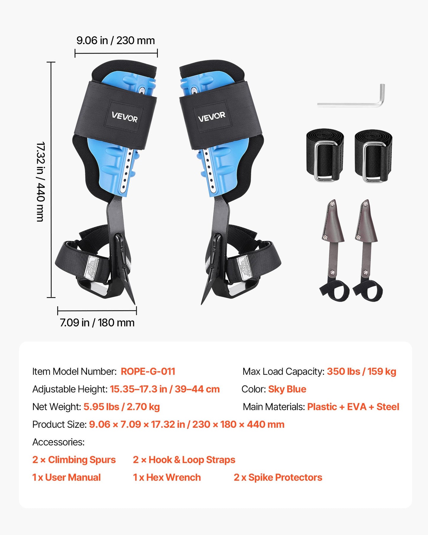 Tree Climbing Spikes, Height-Adjustable Tree Climbing Gear with Straps & Padding Cushion, 350 lbs Load Capacity, Heavy Duty Steel Climb Spurs Arborist Equipment for Fruit Picking Hunting