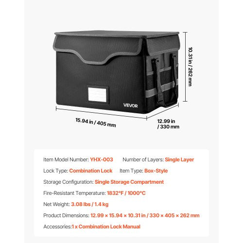 Brandsäker dokumentlåda, 1000 ℃ värmeisolerad brandsäker och vattentät låda med lås, bärbar filförvaring säkerhetsorganisatör hemmakontor reseanvändning, för pass, viktiga dokument och filer | EU