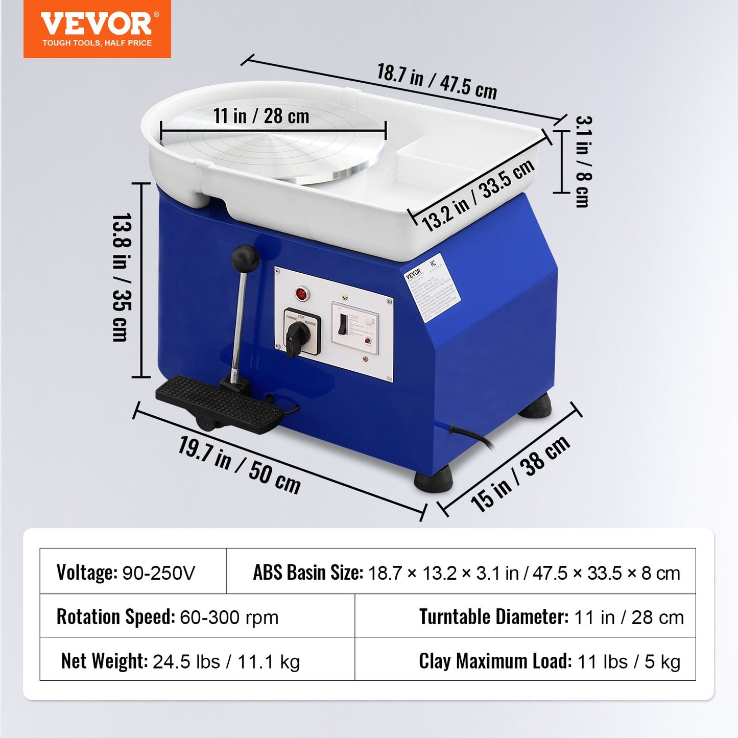 Pottery Wheel for Adults and Beginners, 350W, 11in Clay Wheel Forming Machine, Adjustable 0-300RPM Speed Handle and Pedal Control, ABS Detachable Basin, Accessory Kit for Craft DIY, Blue Updated