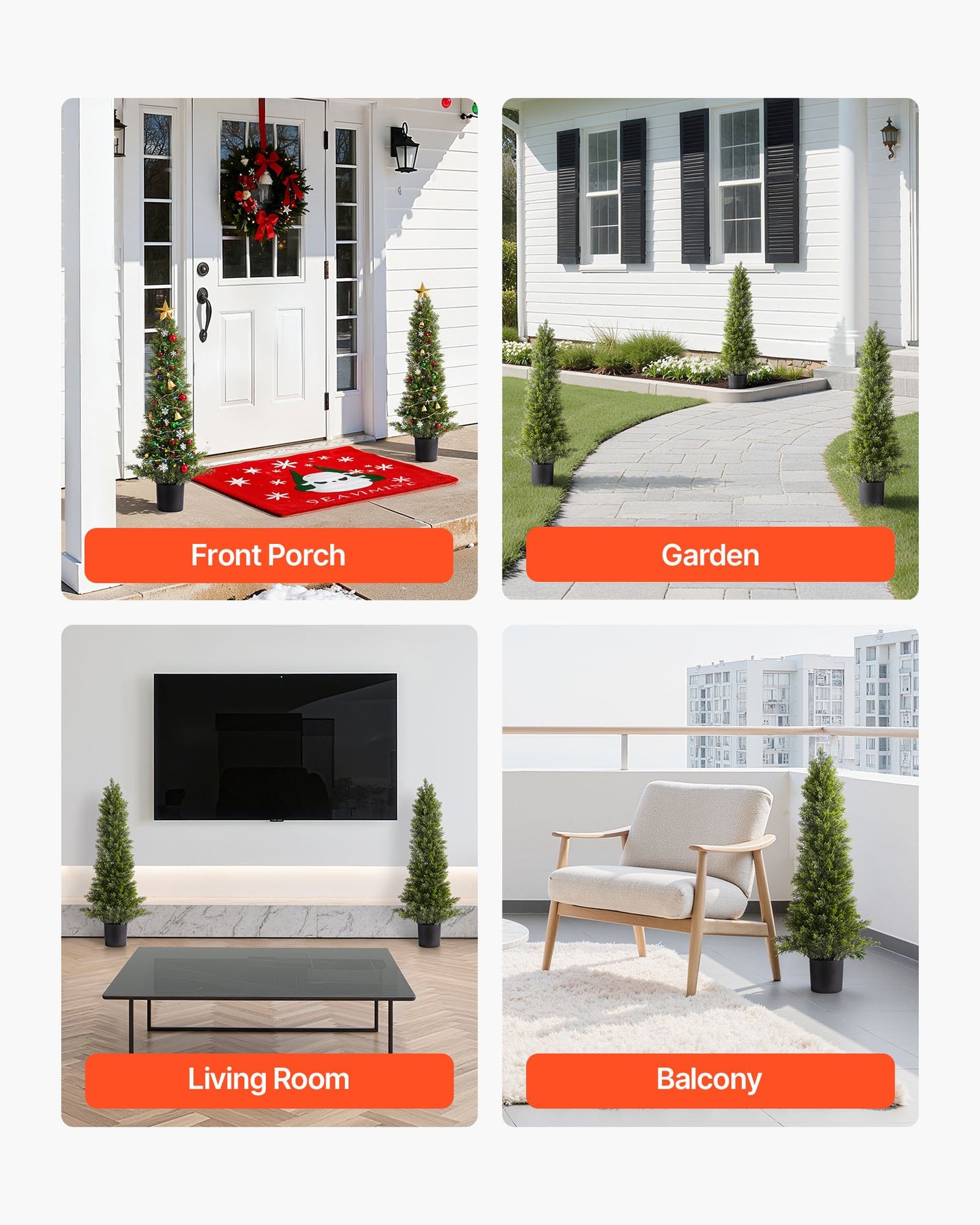 Artificial Topiary Cedar Trees, 36 inch 2 Set Faux Pine Shrubs Plants, Fake Silk Tree Look Real, Easy Assembly for Decor Front Porch Outdoor Patio Garden Balcony Backyard Indoor Office