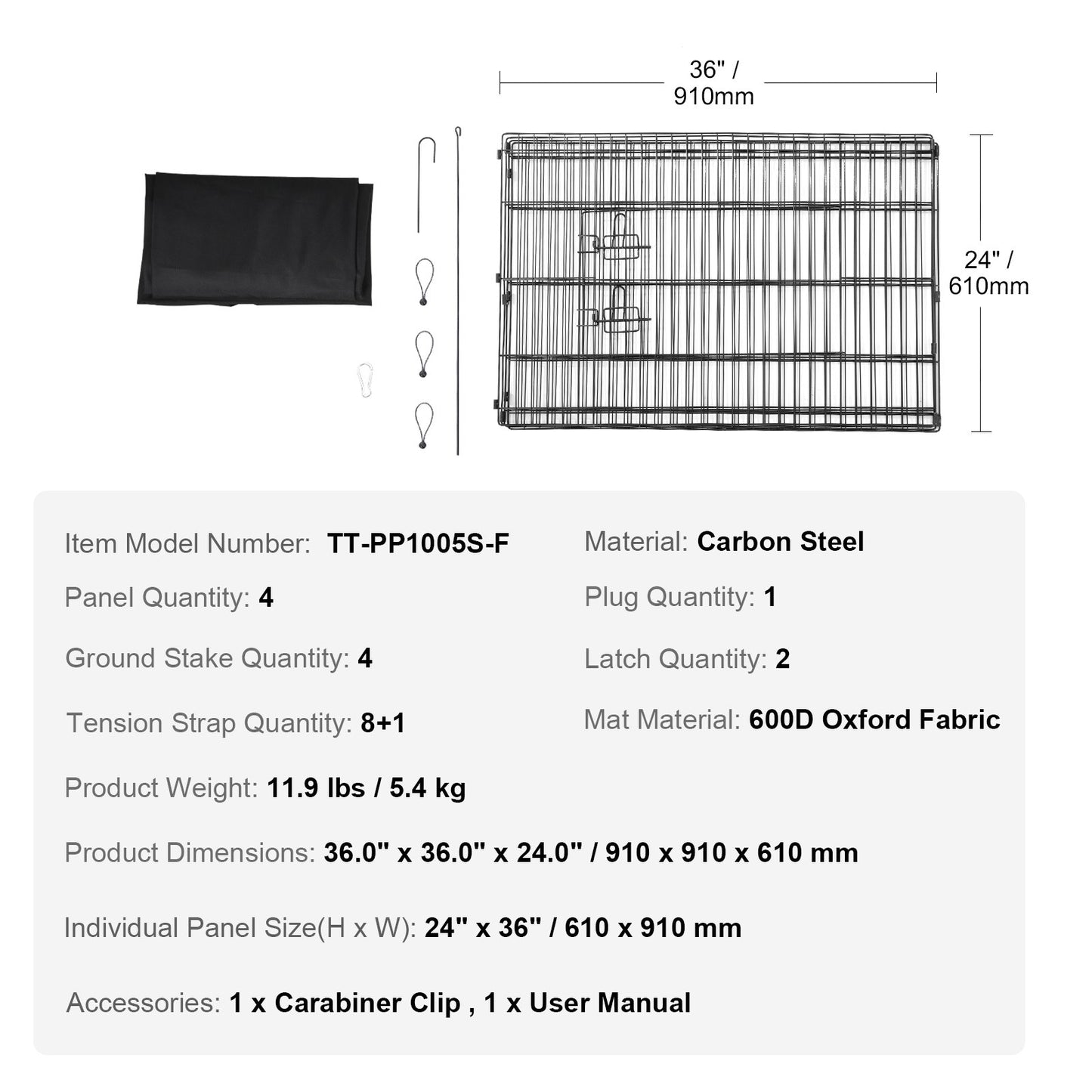 Dog Playpen, 4 Pcs 24 x 36 in Panels Foldable Metal Pet Exercise Pen, Dog Fence Indoor and Outdoor Pen with Door and 600D Oxford Fabric Bottom Pad, for Dogs, Cats and Other Small Animals