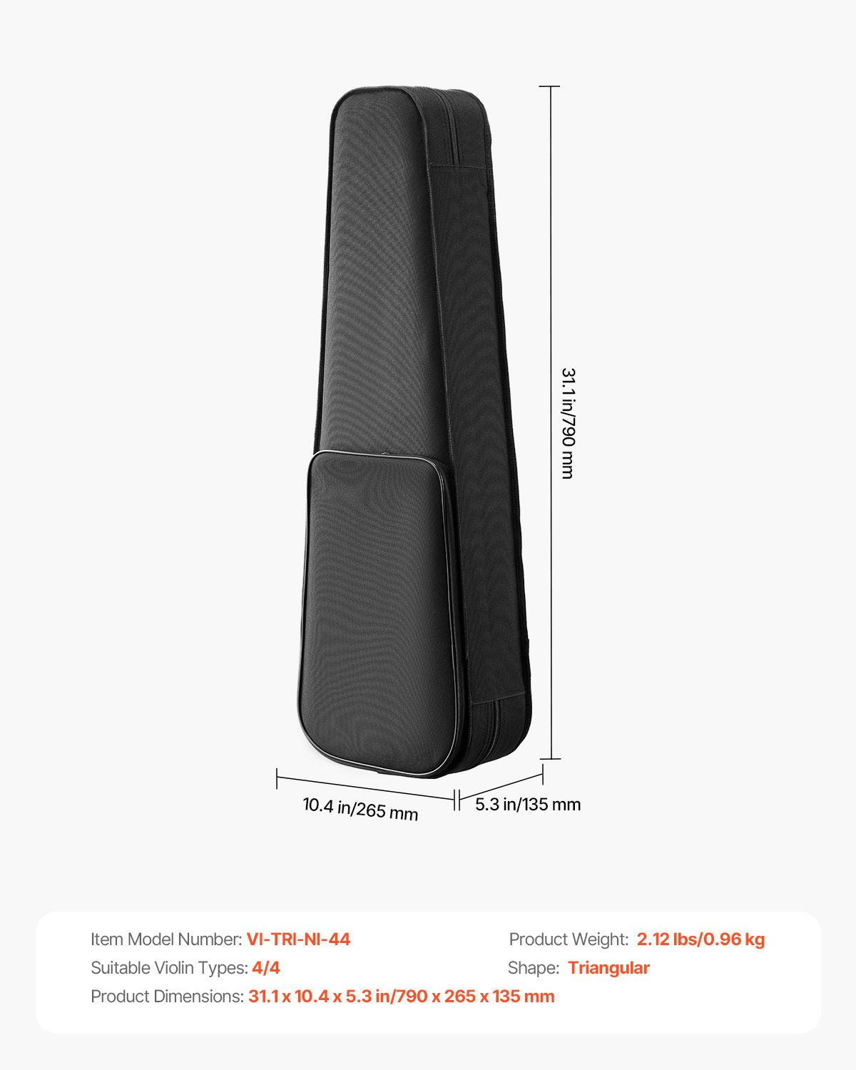 4/4 Full Size Violin Case, Nylon Waterproof, Lightweight Portable Travel Carrying Bag, with Plush Lining, Dual Shoulder Straps, Anti-Scratch, Professional Triangular Shape, for Violin, Black