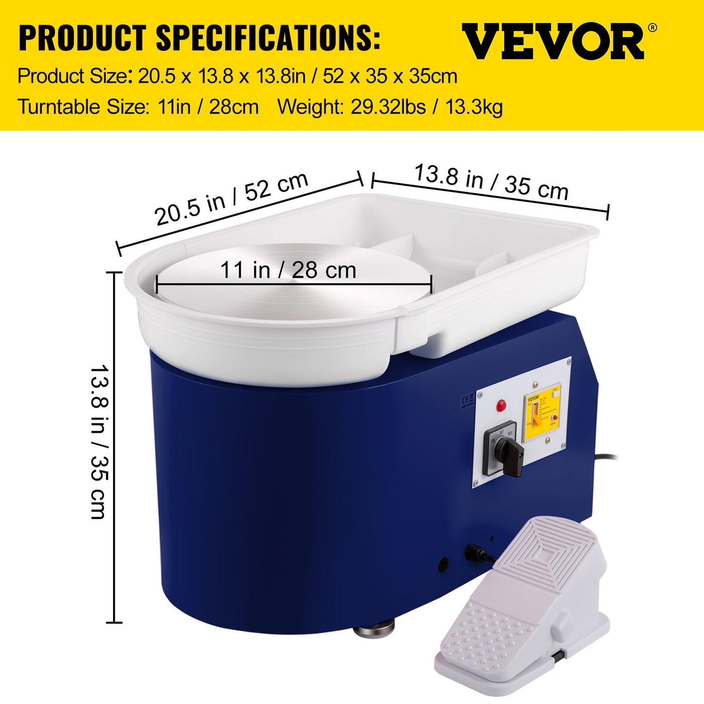 Pottery Wheel 28cm Pottery Forming Machine with Detachable Basin Foot Pedal Control 350W Art Craft DIY Clay Tool for Art Craft Work and Home DIY Blue, 18 Piece