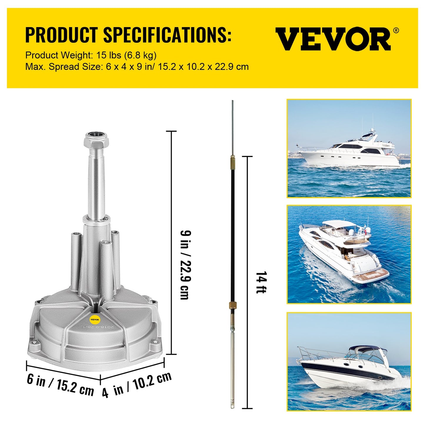 Boat Steering System, Outboard Steering Kit with Boat Steering Control Cable 14' Steering Cable Marine Steering System 3/4" Shaft