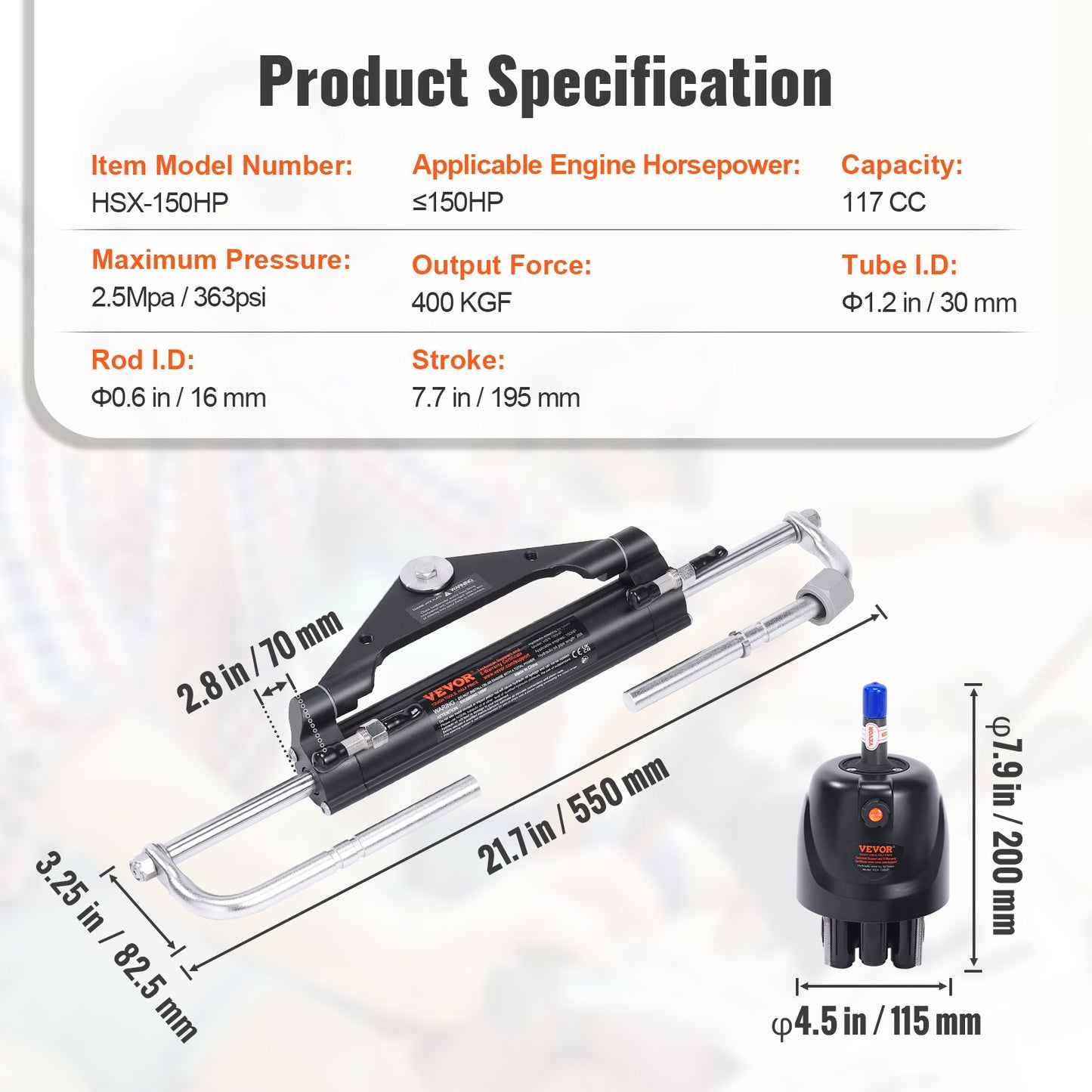 Hydraulic Outboard Steering Kit, 150HP, Marine Boat Hydraulic Steering System, with Helm Pump Two-Way Lock Cylinder and 26 Feet Hydraulic Steering Hose, for Single Station Single-Engine Boats