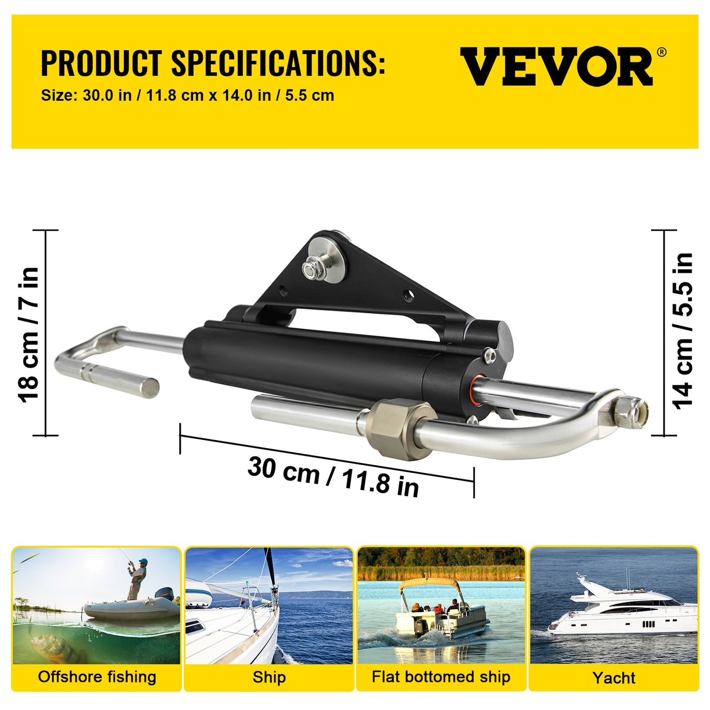 Hydraulic Steering Cylinder HC4645H Front Mount Hydraulic Outboard Marine Steering Cylinder Suit for Up to 150HP Boats Steering