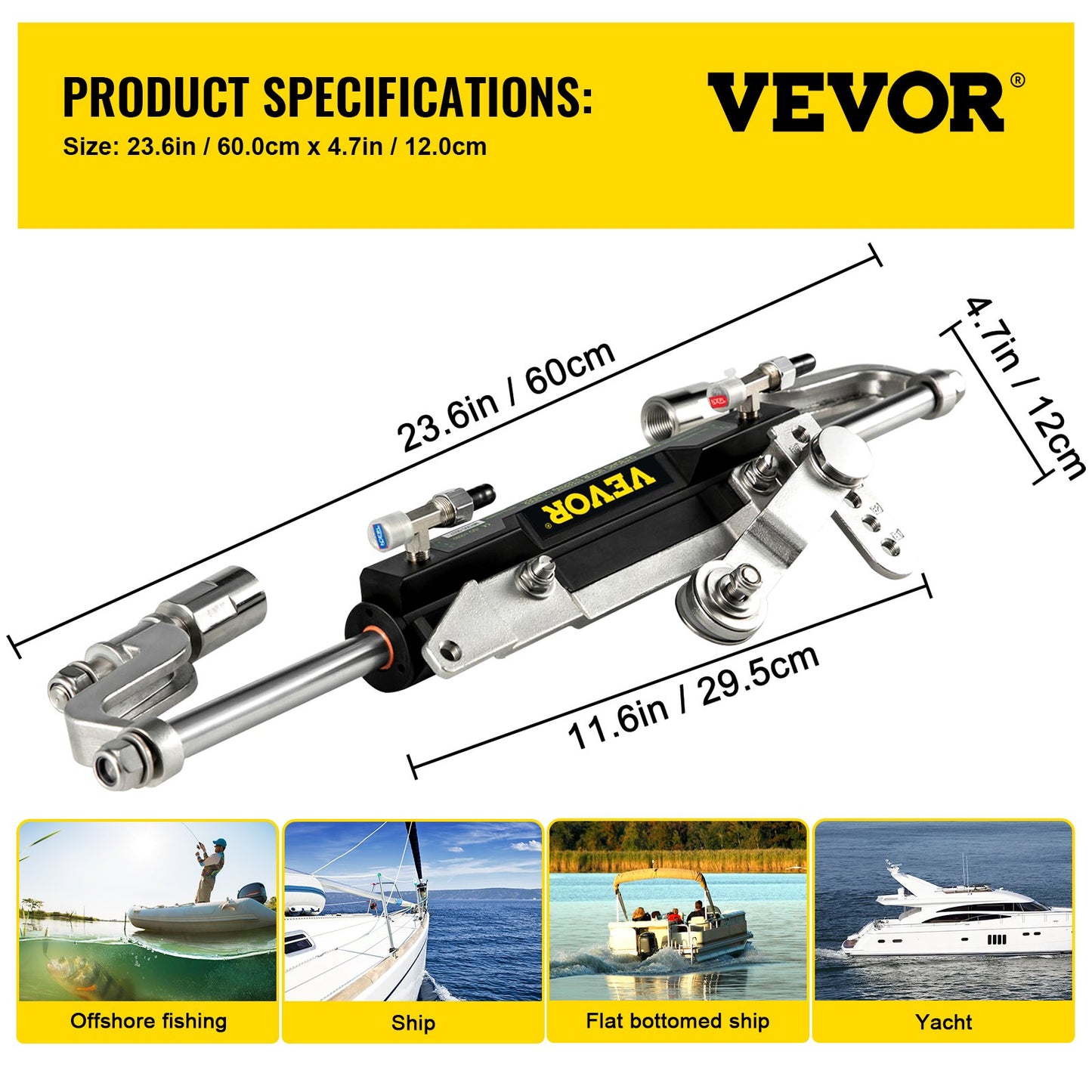 Hydraulic Steering Kit, 300HP Hydraulic Steering Compact Cylinder, Hydraulic Outboard Steering Kit with Helm Pump for Boat Marine Steering System