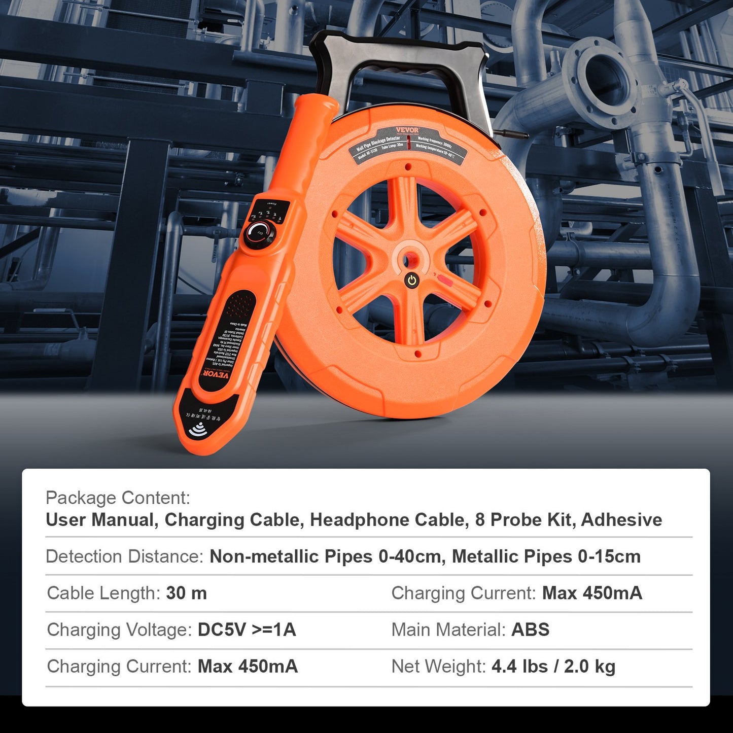 Pipe Locators, 100ft/30m PVC Pipe Locators Underground, IP67 Waterproof Pipe Blockage Detector with Adjustable Sensitivity, Sewer Wall Scanner Plumbing Tool for PVC Plastic Metal Water Pipes