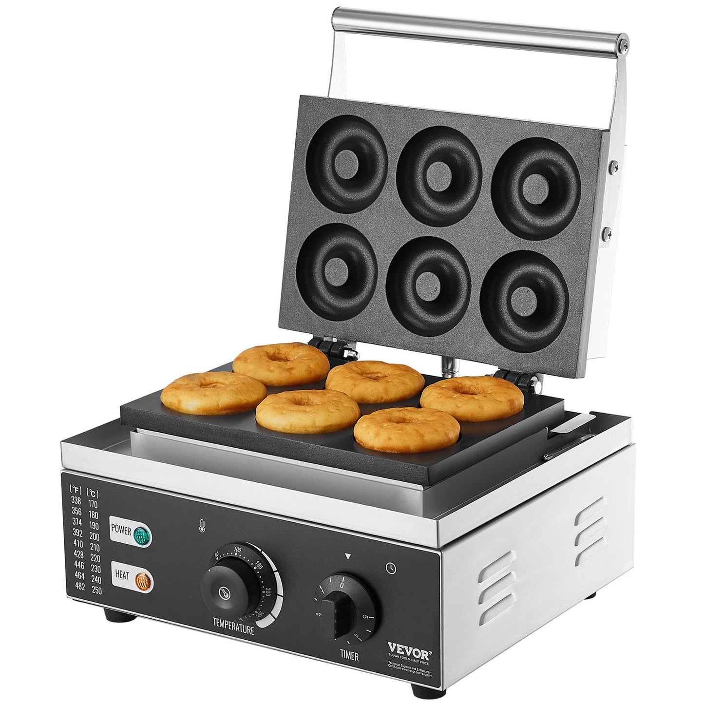 Electric Donut Maker, 1550W Commercial Donut Maker with Non-Stick Surface, 6 Holes Double-Sided Heating Waffle Maker Makes 6 Donuts, Temperature 50-300℃, for Restaurant and Home Use