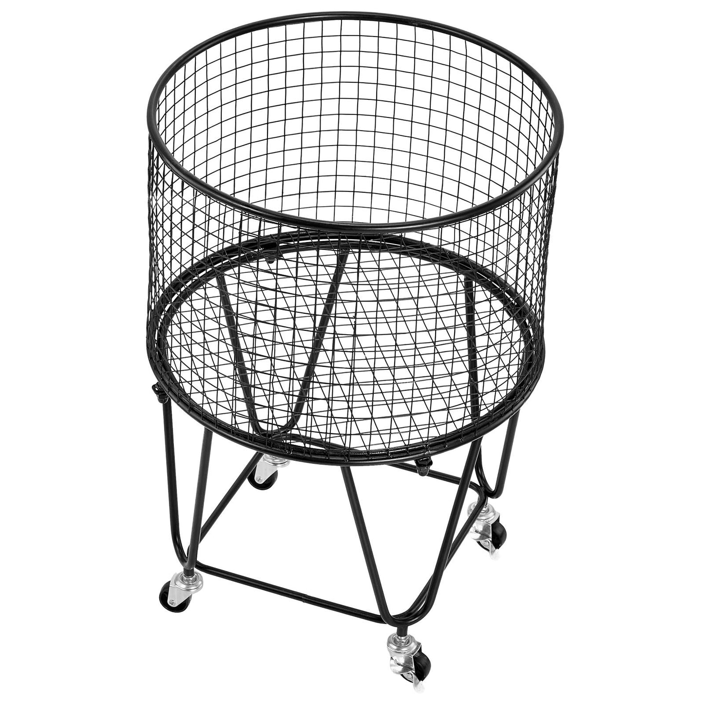 Laundry Cart, Rolling Round Grocery Utility Cart with 360° Swivel Wheels, 60 LBS Large Load Capacity, Heavy Duty Carbon Steel Shopping Basket for Laundry, Shopping, Camping, Grocery, Luggage