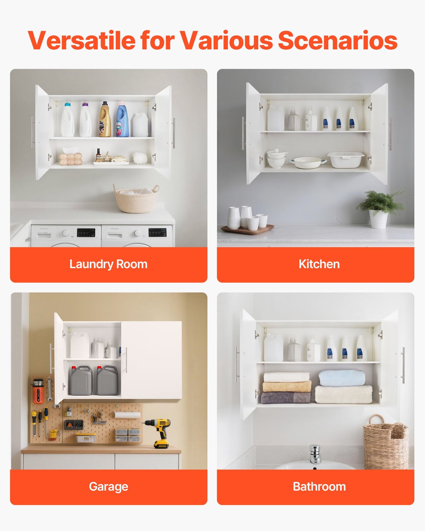 Laundry Room Wall Cabinet, 2-Tier Wall Mounted Hanging Cabinet with Adjustable Shelf, 36 in Cupboard Storage with 2 Doors, for Kitchen, Bathroom, Laundry, 16 x 36 x 24 in (D x W x H), White