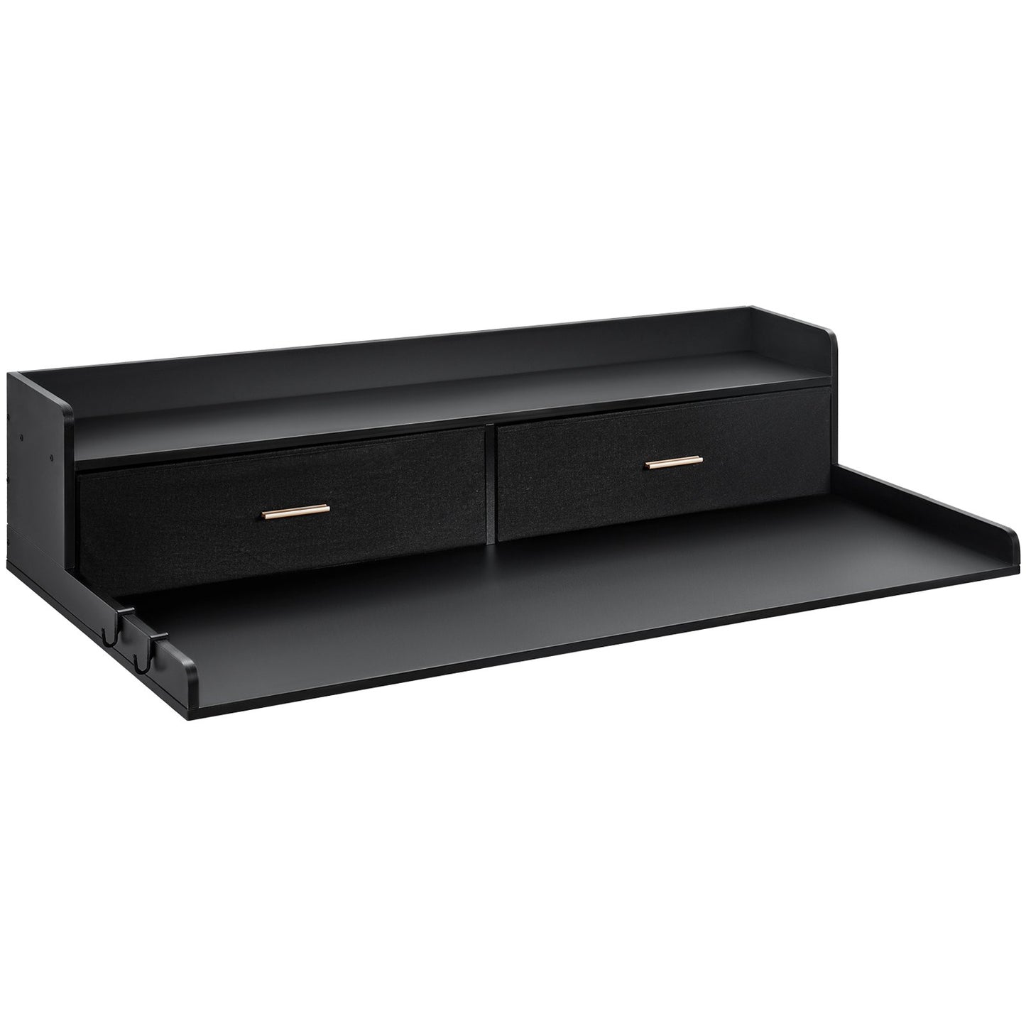 2 Drawers Washer Dryer Countertop with 2-Tier Shelf, 54" x 27" Wooden Washer and Dryer Countertop with Non-Slip Pads, Water-Resistant Laundry Topper for Laundry Room Organization, Black