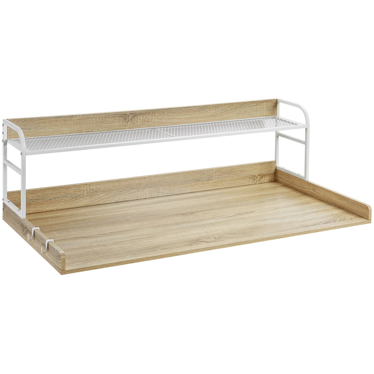 Washer Dryer Countertop with 2-Tier Shelf, 54" x 27" Wooden Washer and Dryer Countertop with Anti-Slip Pads, Water-Resistant Laundry Topper Cover for Laundry Room Organization and Storage, Oak