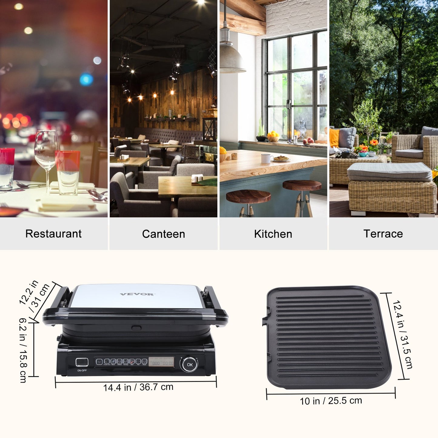 7 IN 1 Commercial Electric Griddle, 14.4" 1800W Indoor Countertop Grill, Stainless Steel Restaurant Teppanyaki Grill with Non Stick Iron Cooking Plate, 0-446℉ Adjustable Temp Control 110V