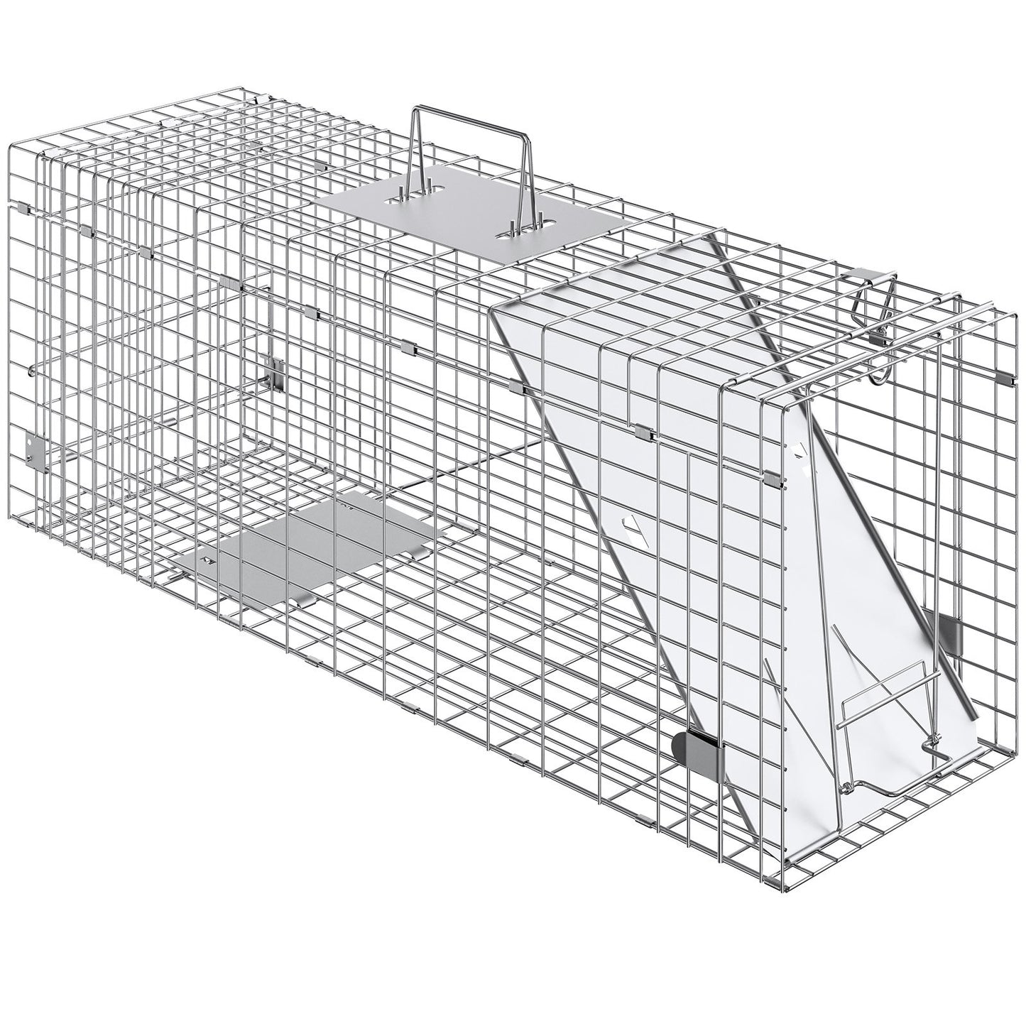 Live Animal Cage Trap, 31" x 10" x 12" Humane Cat Trap Galvanized Iron, Folding Animal Trap with Handle for Rabbits, Stray Cats, Squirrels, Raccoons, Groundhogs and Opossums