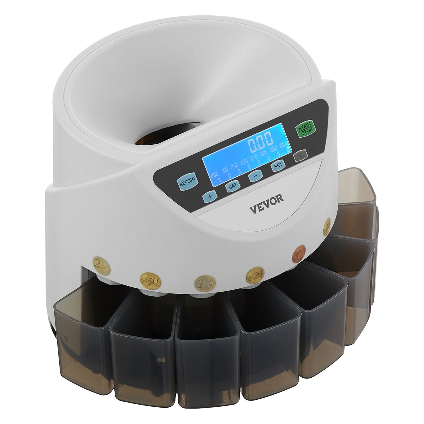 EURO Coin sorter with large LCD screen Holds up to 1500 coins 5 coin tubes