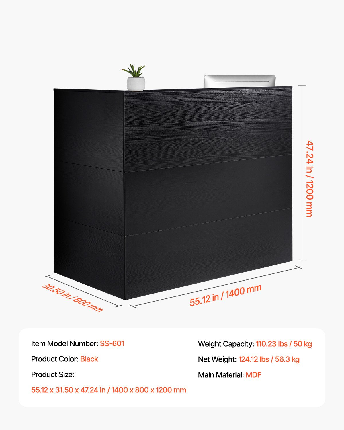 Reception Desk, 55Inch L-Shaped Front Counter Table, Office Reception Counter with Drawer Keyboard Tray and Storage Cabinet, for Checkout, Lobby, Beauty Salon & Office, Black