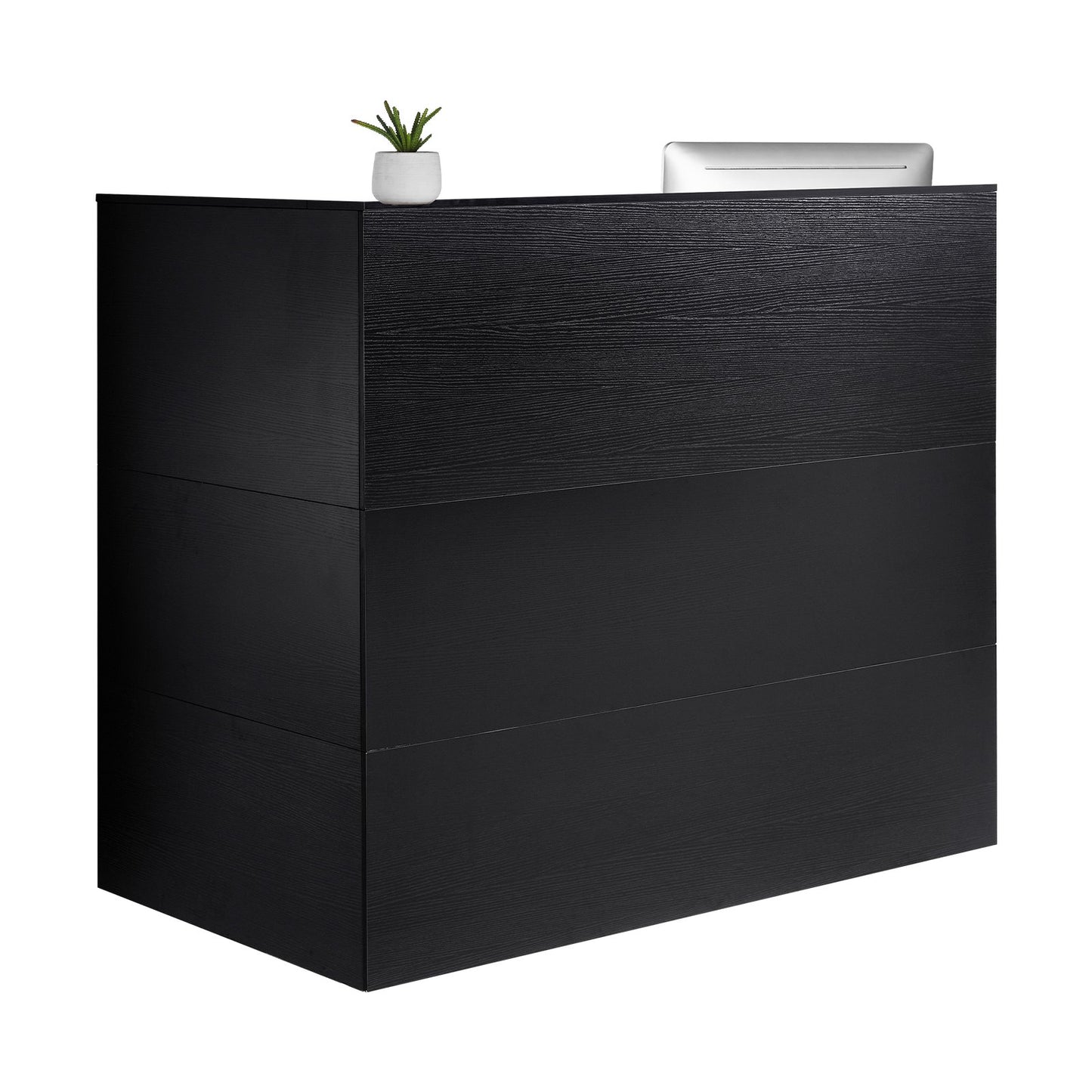 Reception Desk, 55Inch L-Shaped Front Counter Table, Office Reception Counter with Drawer Keyboard Tray and Storage Cabinet, for Checkout, Lobby, Beauty Salon & Office, Black