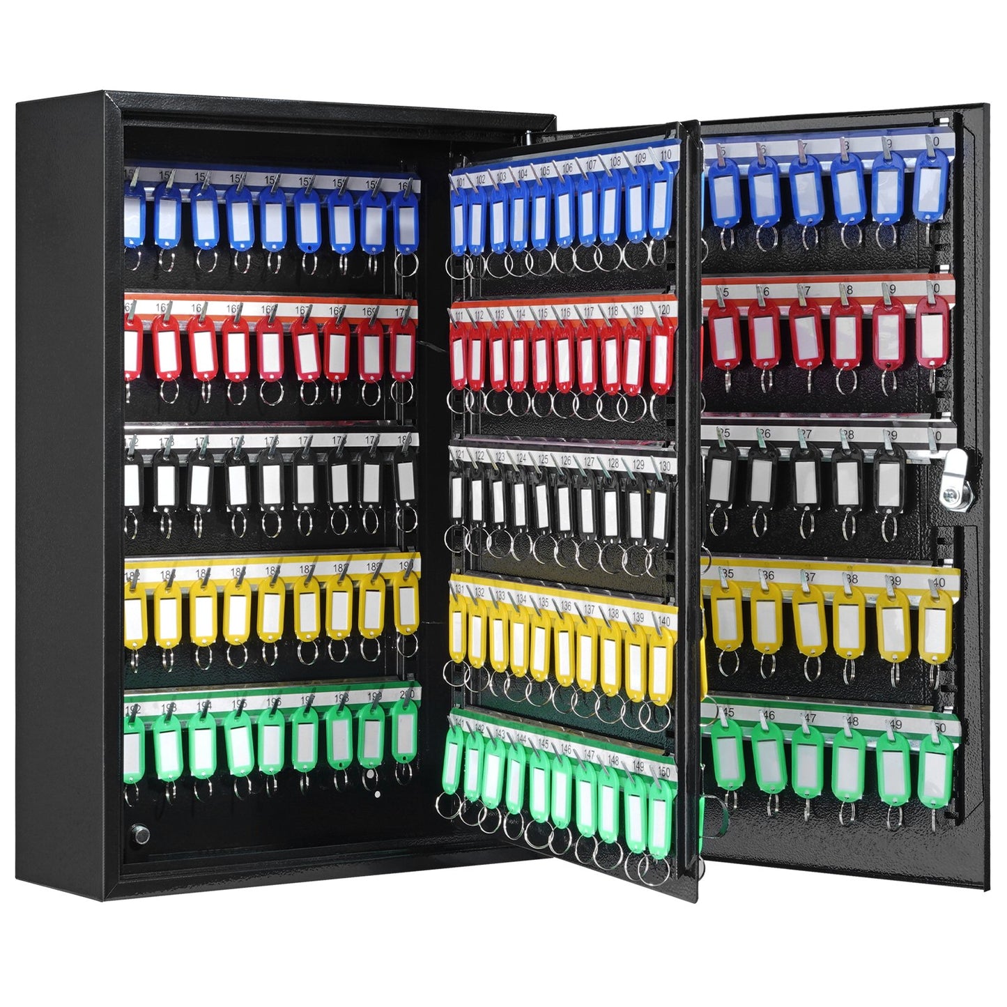 200-key cabinet key lock box with adjustable racks and colorful key tags
