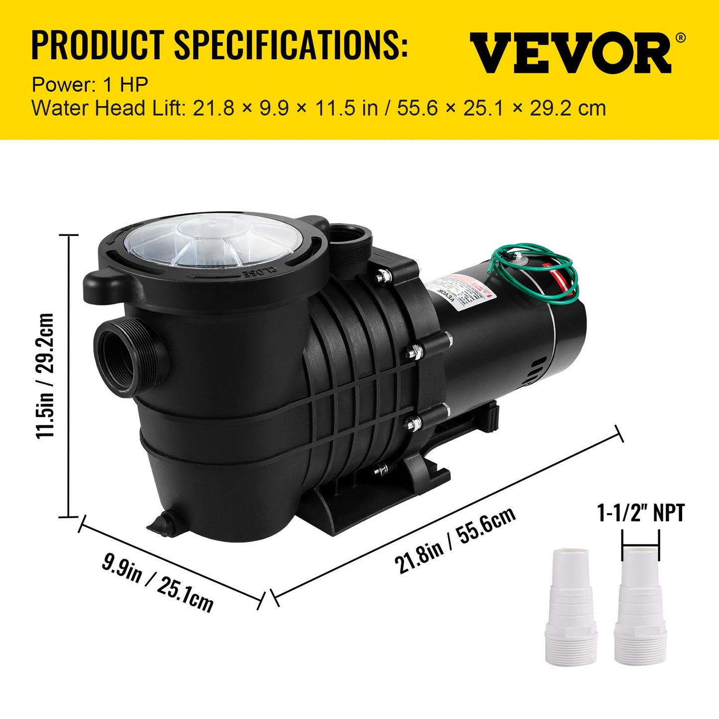 1HP Swimming Pool Pump, Dual Voltage 110V/220V, Circulates 5544GPH for Efficient Water Movement Above Pools, Includes Strainer Basket & Two 1-1/2'' NPT Connectors