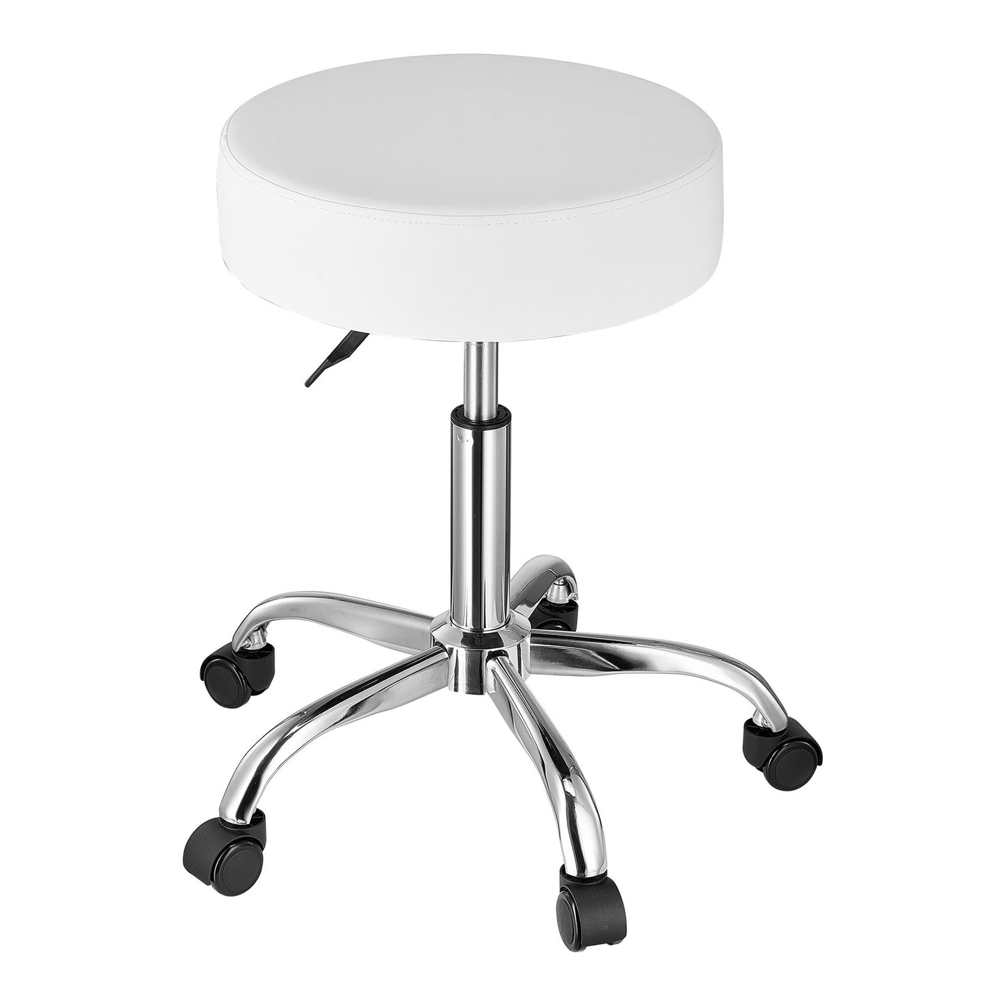 Rolling Stool with Wheels, 450 LBS Weight Capacity Round Rolling Stool Chair, Height Adjustable Thickened PU Leather Swivel Stool for Salon, Spa, Massage, Tattoo, Clinic, White