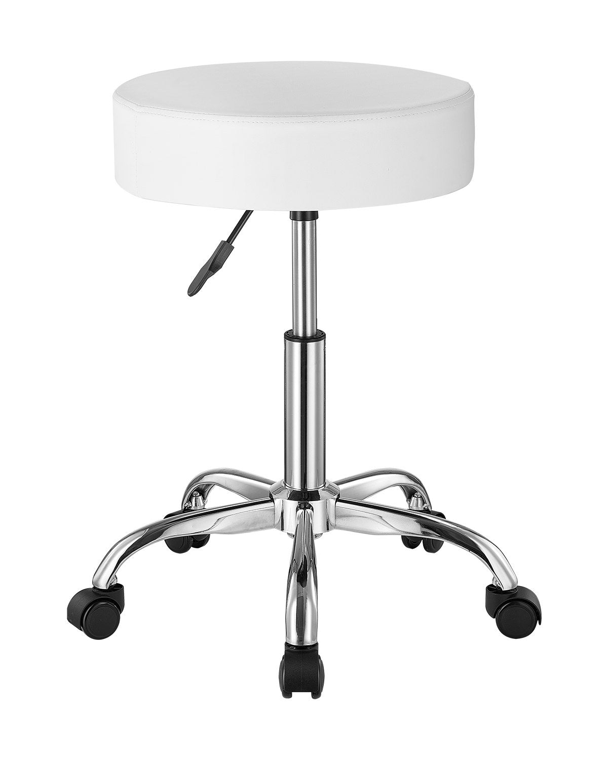 Rund Rullande Pall Svängbar Arbetspall med Hjul Höjdjusterbar Vit