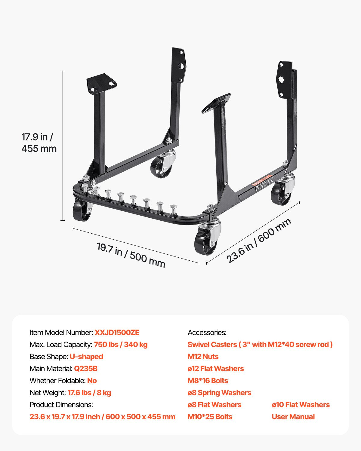 Engine Stand, 750 LBS Load Capacity Engine Motor Stand, Heavy-Duty Steel Motor Holder with 4 Swivel Casters and 4 Hook Positions, Suitable for BB-CHEVY and GEN-1 SB-CHEVY Engines