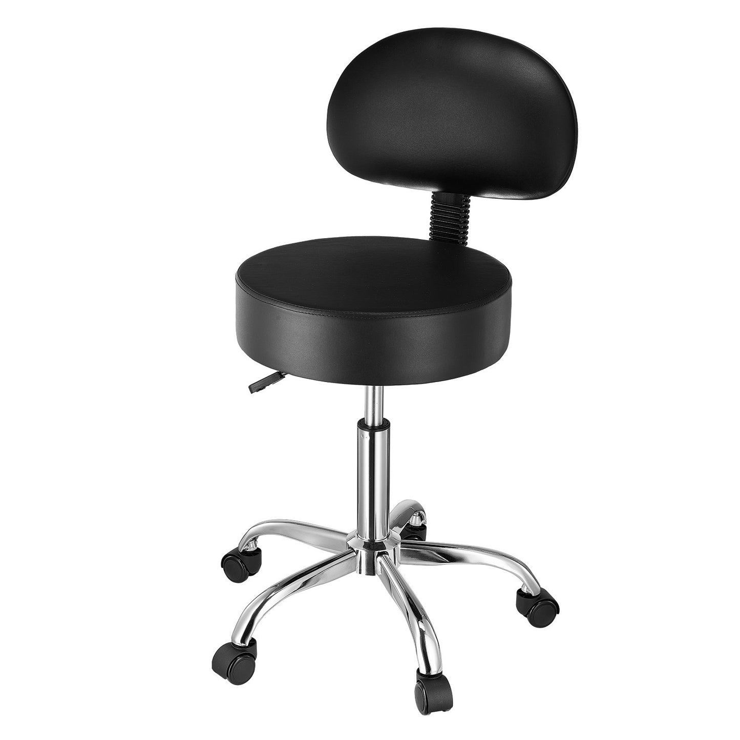 Rolling Stool with Back Support and Wheels, 450 LBS Weight Capacity Round Rolling Stool Chair, Height Adjustable Thickened PU Leather Swivel Stool for Salon, Spa, Massage, Tattoo, Clinic, Black
