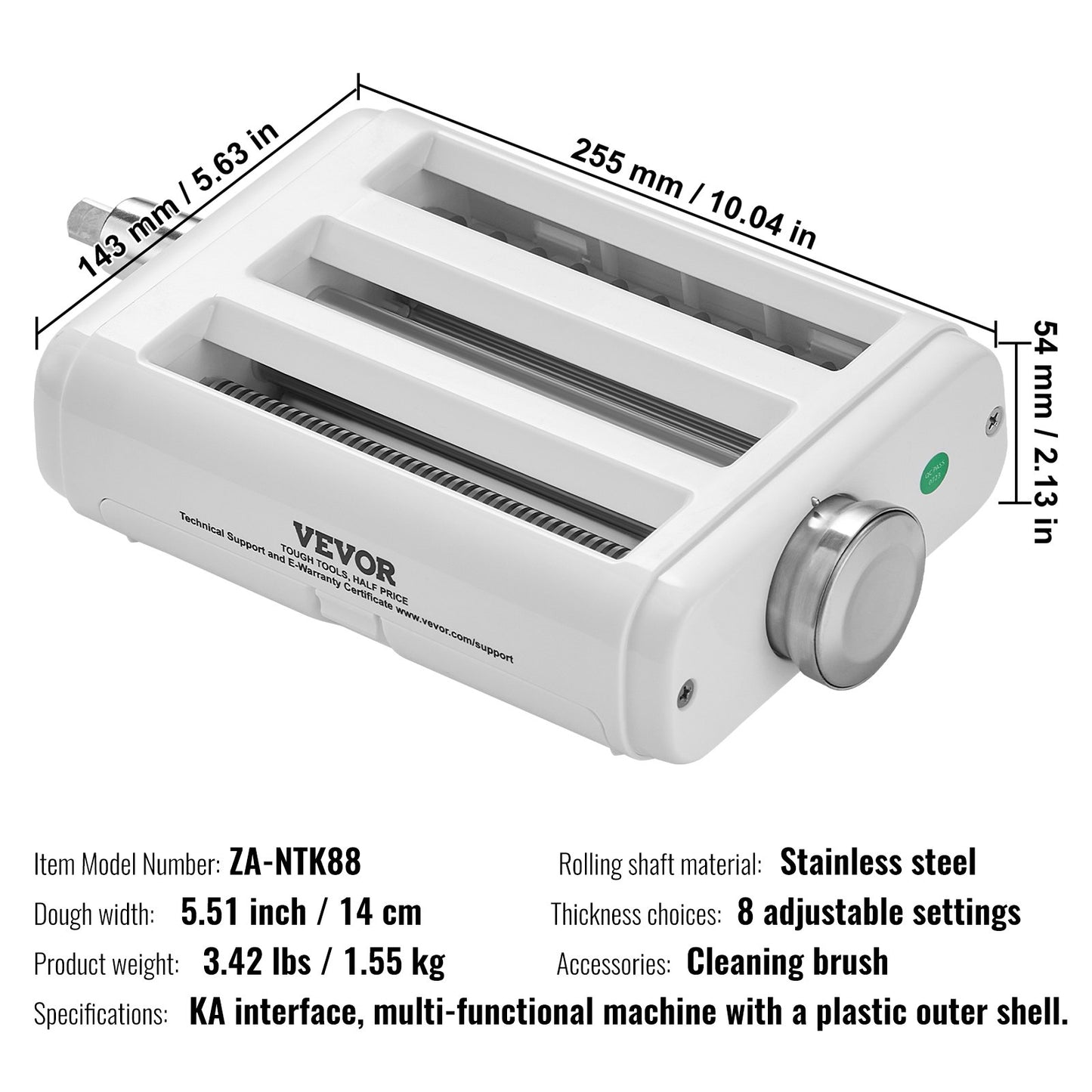 Pasta Attachment for KitchenAid Stand Mixer, 3-IN-1 Stainless Steel Pasta Roller Cutter Set Including Pasta Sheet Roller, Spaghetti and Fettuccine Cutter, 8 Adjustable Thickness Knob Pasta Maker