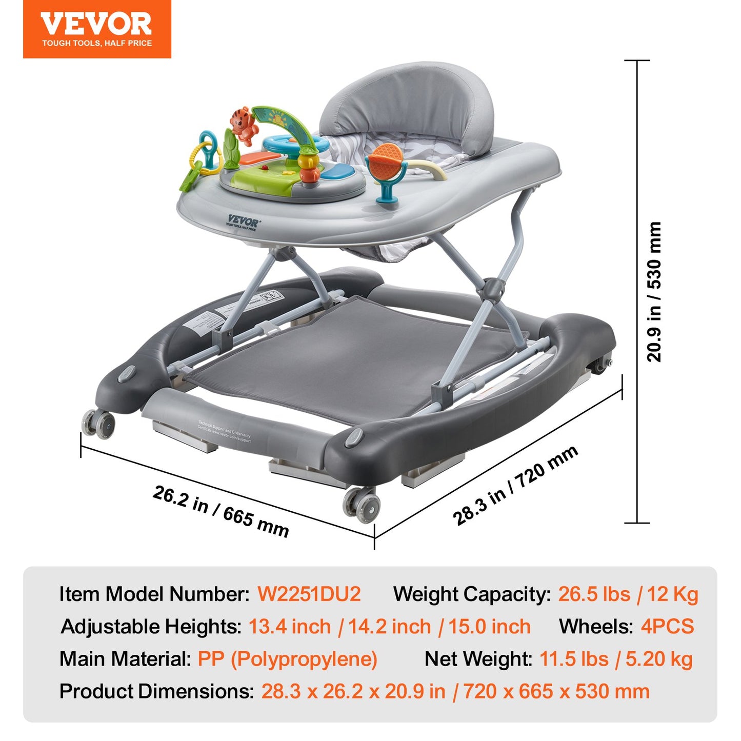 4-in-1 Baby Walker, Foldable Baby Activity Center on Wheels, 3 Adjustable Height, Music & Toys Tray, Learning-Seated | Walk-Behind | Rocker | Bouncer Toddler Walker for Girls Boys 6-24 Months
