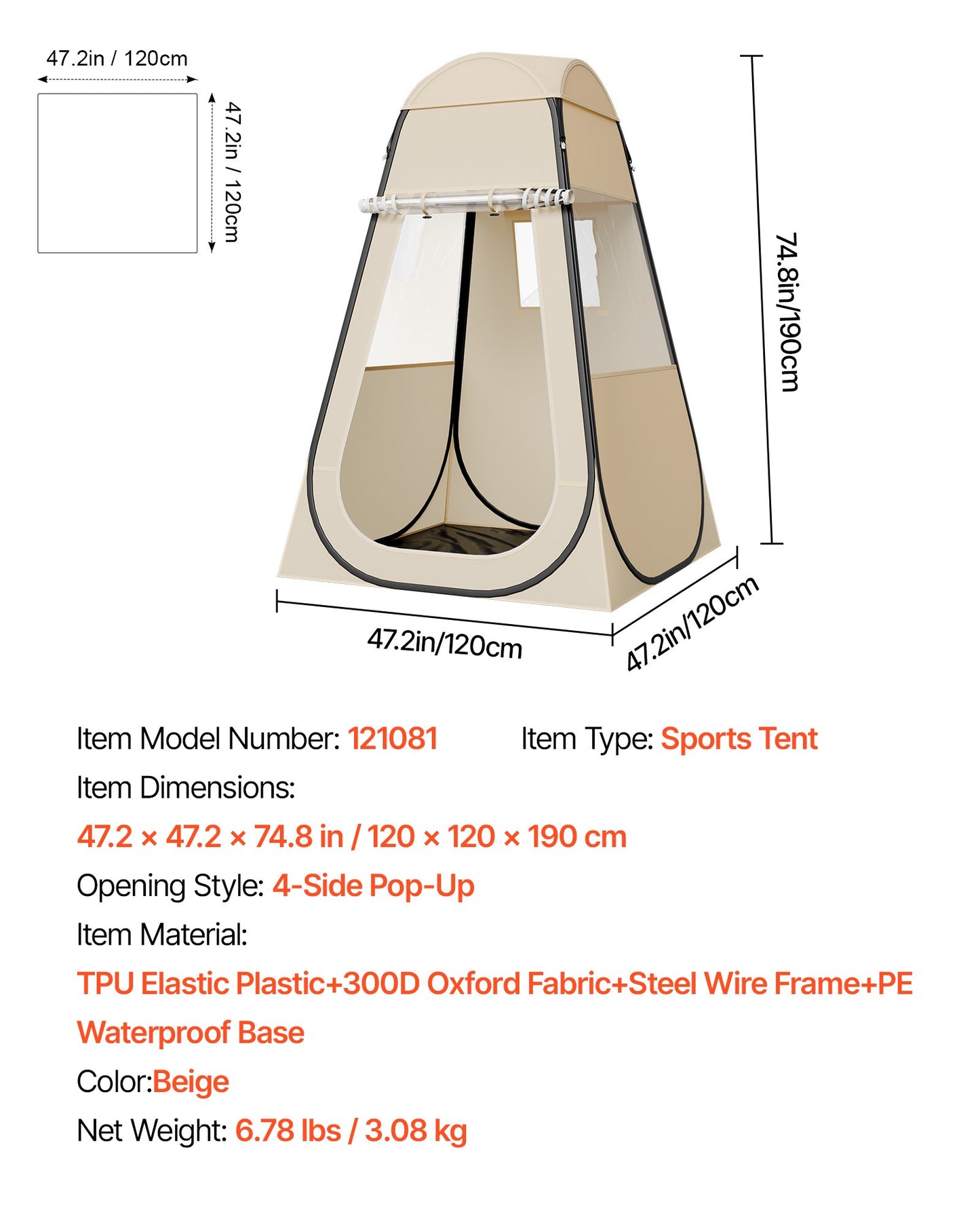 Pop up Sports Tent, 47x47 in Clear Bubble Tent for 1 Person, Waterproof Outdoor Pod with Floor Mat & Top Cover, Garden Igloo Dome Tents Camping Shelter for Events Fishing Cheering