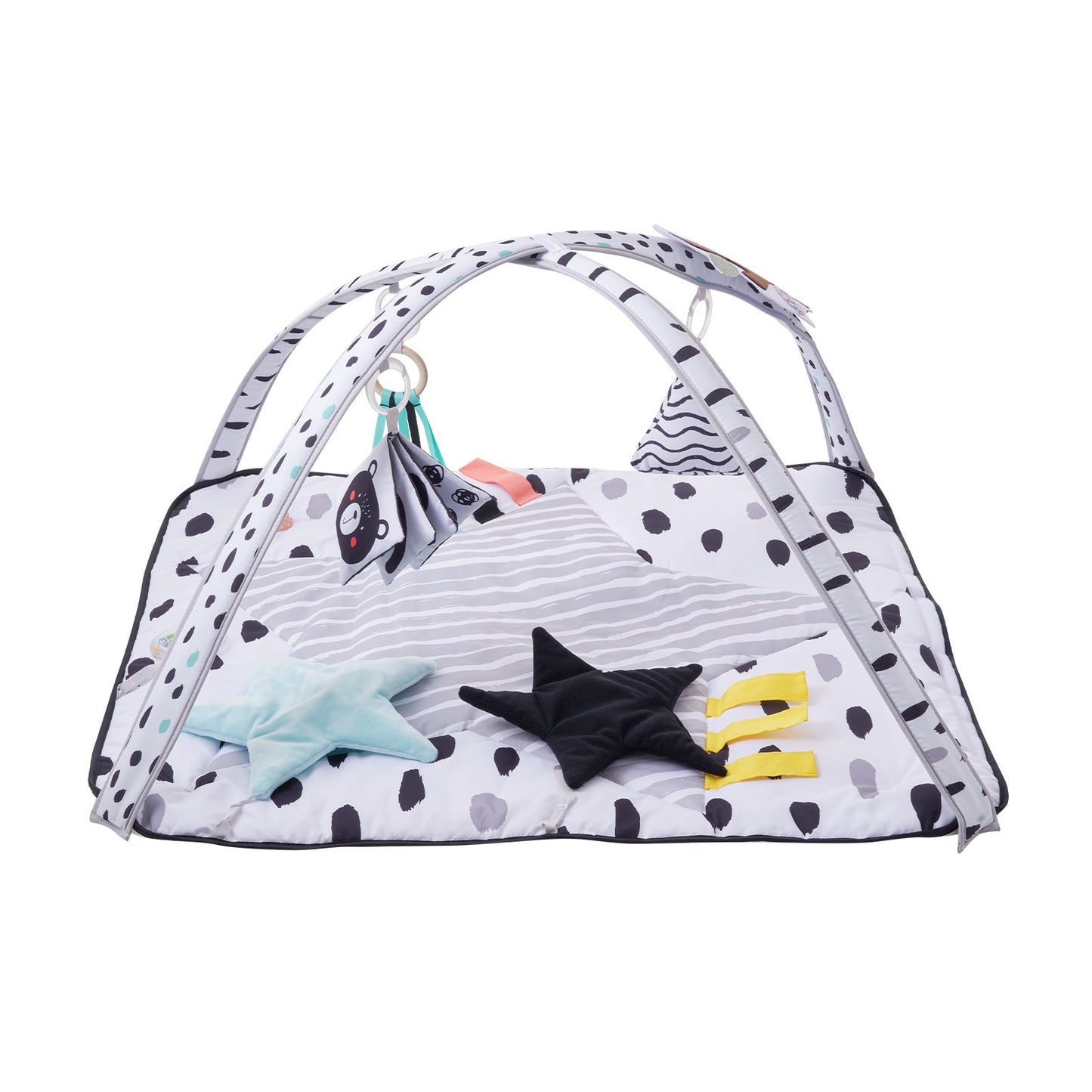 Baby-Spielturnmatte, Bauchzeit-Aktivitätsmatte mit 6 sensorischen Spielzeugen, 87,4 x 87,4 cm