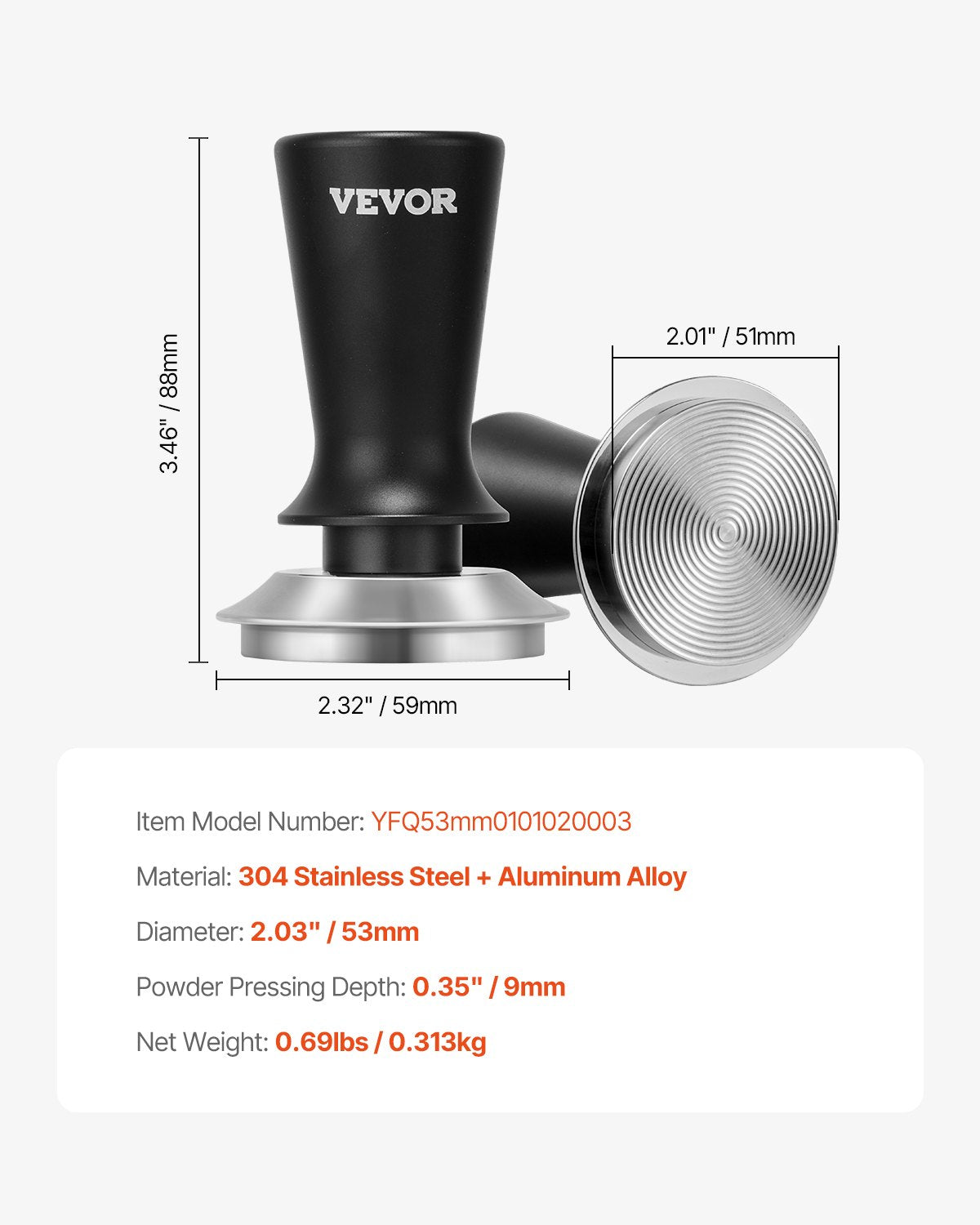 Espresso Tamper 51mm, Spring Loaded Coffee Tamper, 30 lbs Tamper Tool Espresso, Stainless Tamper with Non-Slip Grip